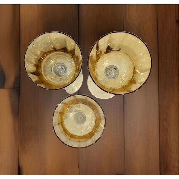 Vintage Set Of 3 Blown Amber /Gold Glass Tiered Votive Holders Airtwist Stem - Picture 3 of 4